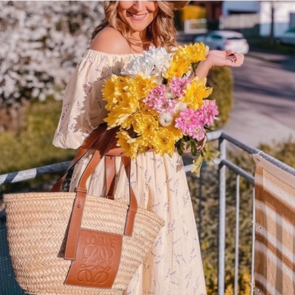 H&M Wildflower Collection Off Shoulder Midi Dress Cream Medium